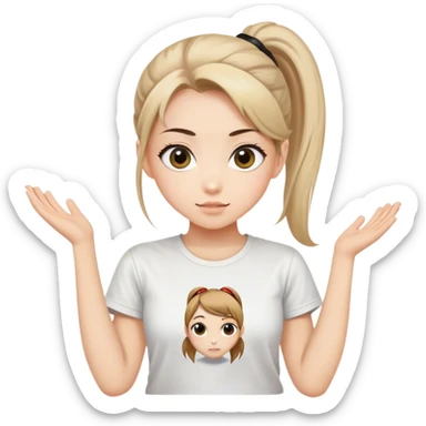 Beautiful girl happy with big eyes, ponytail and "ryu" written on tshirt sticker