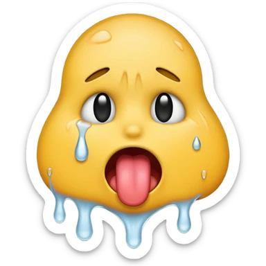 Generate a distressed and sweaty emoji with white tears dripping off of its tongue sticker