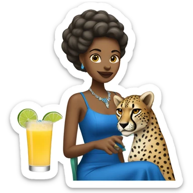 woman in blue dress drinking margarita with a cheetah logo  sticker