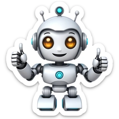 cute girly robot with a big smile, portal design , giving a big thumbs-up sticker
