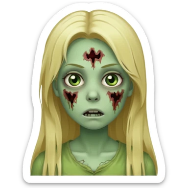girl zombie with blonde straight long hair green skin and with no angry face and with the mouth closed sticker