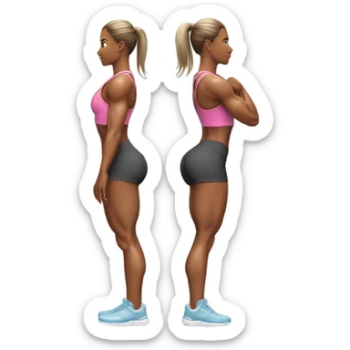 fitness model low squat pose direct back view hyperealistic with very developed and spread out glute muscles sticker