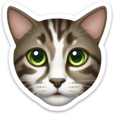 Dark Brown and white tabby cat with green eyes sticker
