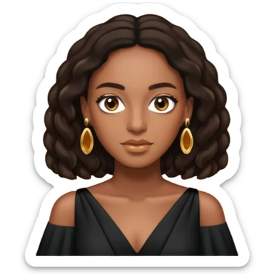 Solange brown eyes, long dark brown hair, black outfit with earrings sticker