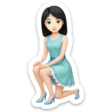 prince, upright, black Hair, blue eyes, garment,  woman, bending knee, white sleveless dress, blonde hair, green eyes, sticker