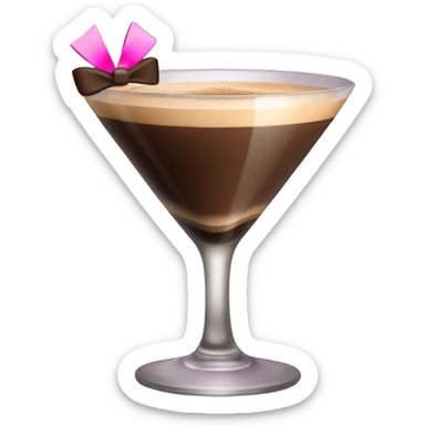 an espresso martini but with a little pink bow on the stem of the glass sticker