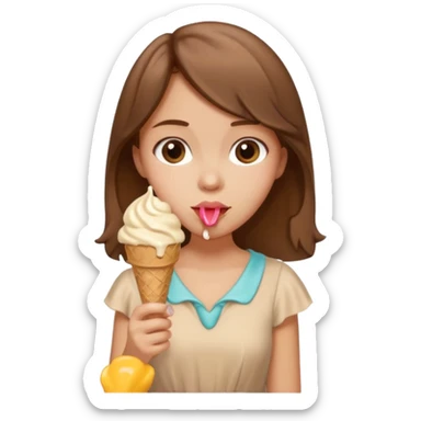 Un fille  brune au vêtement  beige qui mange une glace sticker