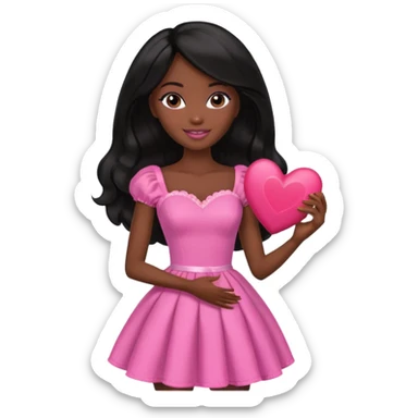 Black barbie, long black  hair, pink dress holding big heart that  visibly says the words "daily heart me" make me darksin sticker