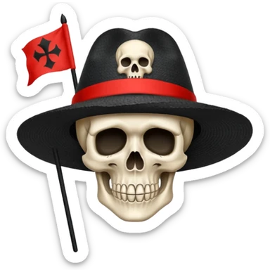 Drapeau de tête de mort avec un fond noir et sur la tête met un chapeau de paille avec un fil rouge sticker