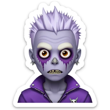 Purple pale skinned zombie boy skin so with white spiky hair. Nose and ear piercings. Emo. sticker