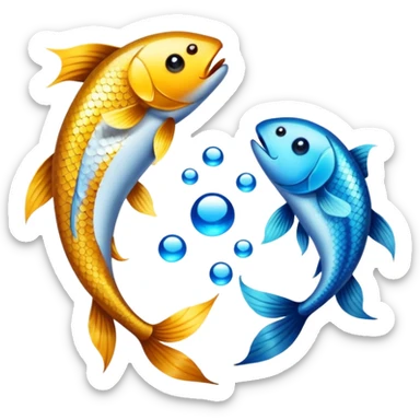 The zodiac symbol Pisces. Two fish in a “yin-yang” formation. The fish are glittering. One fish’s head is facing the other fish’s tail, and vice versa forming a circle.  sticker