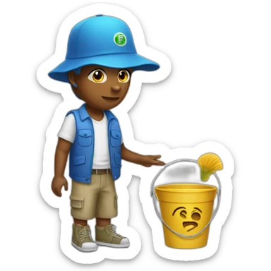 Peacok with bucket hat with the Word “FIE” sticker