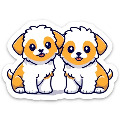 two realistic maltipoo puppies with curly fur sticker