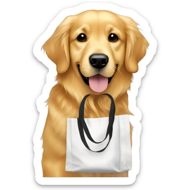 Golden retriever wearing totebag sticker