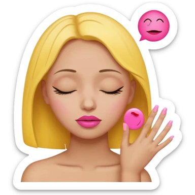 Yellow circle emoji exasperated and drumming fingers up the side of their head the eye is closed it is a side profile pink lipstick and pink nails ot is a side profile no hair sticker