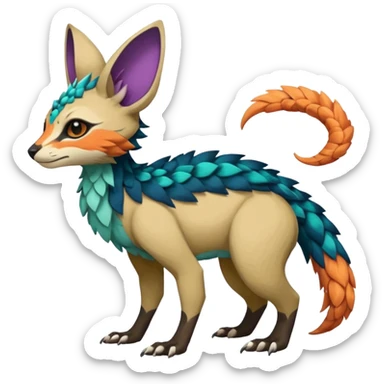 Rare realistic exotic edgy epic pretty beautiful handsome gorgeous aesthetic colorful vibrant Vernid-Trico-species-Fakemon-creature by LiLaiRa, random markings, tufted ears, full body sticker