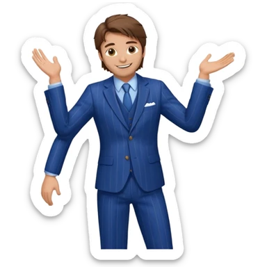 Chico blanco, traje azul raya diplomatica , pelo castaño revuelto,cuerpo entero sticker