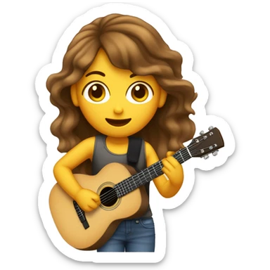 Une Femme aux cheveux brun ondulé qui chante dans un micro et joue de la guitare  sticker