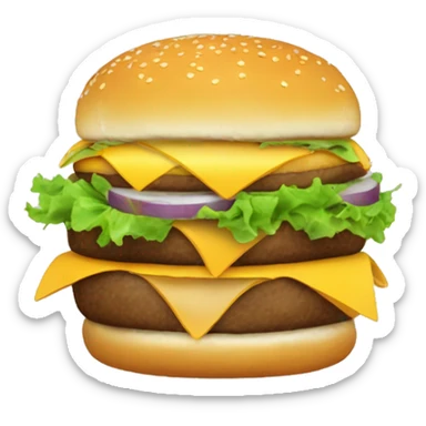 One Burger with cheesy bun with beacon on it, inside the burger is a deep fried cheese, Burger, lettuce, onion and beacon  sticker