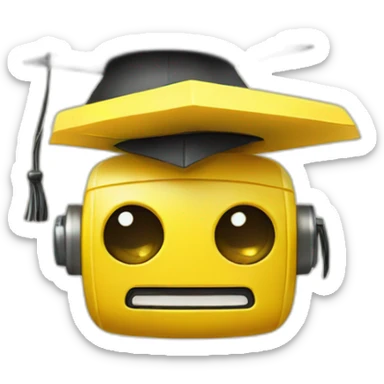 yellow robot with mortarboard on its head sticker