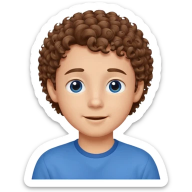 cute boy happy with heart eyes curly short brown hair blue shirt sticker