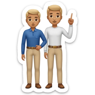 man standing up with a finger going out of his pant under his belt sticker