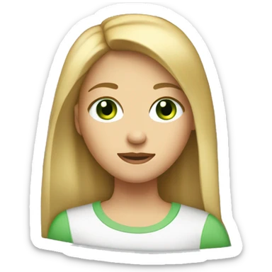 A blond/brown hair teenager with green eyes in front of a mac computer. sticker