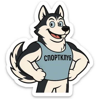 спортклуб маскот хаски, белый, черный, голубой, western adult animation cartoon style sticker