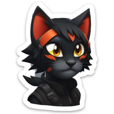 Edgy Shy Anthro boyish cool pretty dark black Litten-Pokémon-cat-fursona techwear sticker