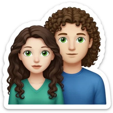 Pale skinned latina with long straight dark browk hair and white skinned male with light brown curly hair with green/blue eyes  sticker