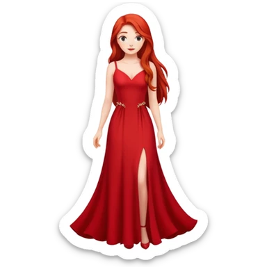 Fair-skin elegant girl in red long dress with long red hair sticker