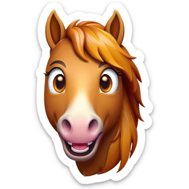 Cinematic Comical Bay Horse Portrait Emoji, Head tilted dramatically with an exaggeratedly amused expression, featuring a striking bay fur with a glossy finish and bold accents, wide, expressive amber eyes filled with playful disbelief, Simplified yet hilariously expressive features, highly detailed, glowing with a slightly sassy glow, high shine, dramatic yet playful, stylized with an air of cheeky mischief, bright and endearing, soft glowing outline, capturing the essence of a spirited and over-the-top horse, so meme-worthy it feels like it could side-eye its way into internet fame instantly! sticker