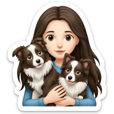 A long-haired girl holding two Border Collies sticker