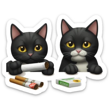 black cat and tabby cat sitting next to each other smoking a cigarette sticker
