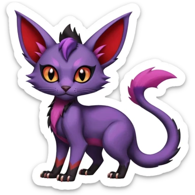 Black edgy Noivern-Noibat-Purloin-Torracat-Lykoi-Caracal-cat-Fakemon-fusion-hybrid-creature with violet and red scale markings sticker