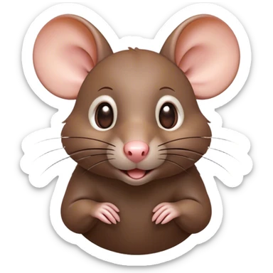 Cinematic Cute Brown Rat Portrait Emoji, Head tilted playfully and inquisitively, with a compact, nimble build and a glossy brown coat accentuated by a twitching nose and round, sparkling eyes full of curiosity, Simplified yet irresistibly adorable features, highly detailed, glowing with a warm, friendly glow, high shine, affectionate and clever, stylized with a touch of urban whimsy, soft glowing outline, capturing the essence of a mischievous yet loving rat that feels like it could dart out of the screen into your arms! sticker
