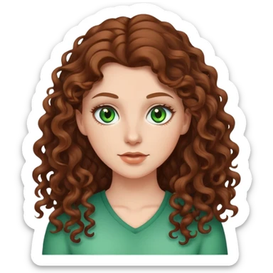 White girl with long brown curly hair and green eyes sticker