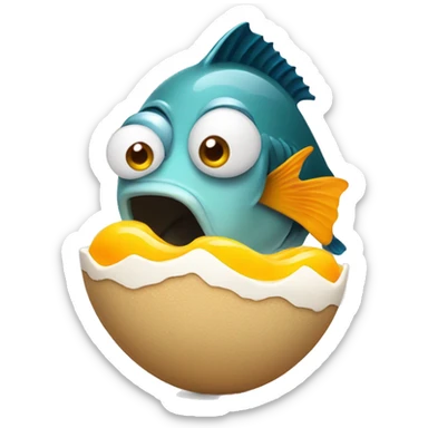 A fish eating a boiled egg in a desert  sticker