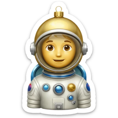 Apple iOS style 3D emoji of a vintage Soviet glass Christmas ornament shaped like a little astronaut. Shiny metallic paint, iridescent glass reflections, slightly distressed gold details. High-end
3D render, nostalgic aesthetic, isolated on a solid white background, 8k. sticker
