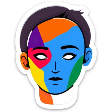 A person with half their face as a colorful abstract painting, symbol of artistic self-expression sticker