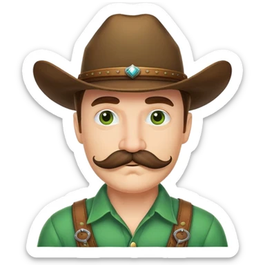 Cowboy face with green hat and handlebar mustache sticker