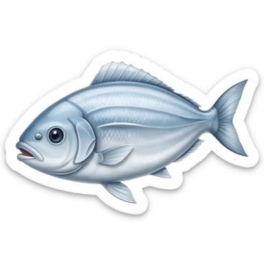 whole silver fish or fillet encased in a thin layer of frost, subtle ice crystals on the surface, slightly muted color tone, texture firm and chilled, clean defined contours, no packaging, tray, or garnish, soft lighting, subtle shadows, emoji scale sticker
