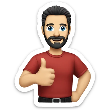 A middle-aged Caucasian man with a beard and spiky black hair wearing a red shirt giving a thumbs up gesture sticker