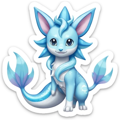 Magical pastel sparkly shiny glittery Suicune-Vaporeon-Primarina-Amaura-Pokémon-Fakémon-fusion, full body sticker
