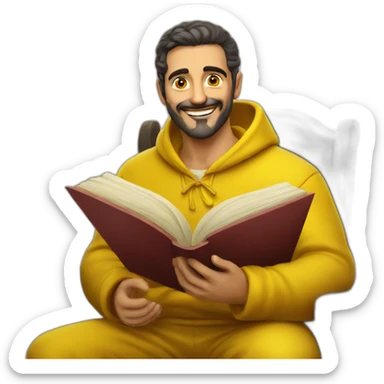 Armenian men with the yellow clothes reading book and looking at camera and smiling  sticker