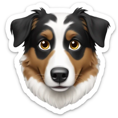 Create a black, tan and white Australian shepherd with white paws. Have it facing front on sticker