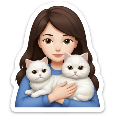 Brunette woman snuggling white Persian cat sticker