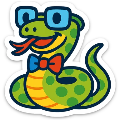 Add a colorful bow tie to the nerd snake with glasses, keep the background transparent. sticker