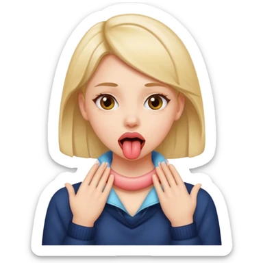 Girl with both hands around her neck sticking tounge out sticker
