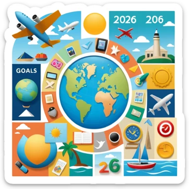 An extremely detailed lifestyle vision board collage for the year 2026. sticker